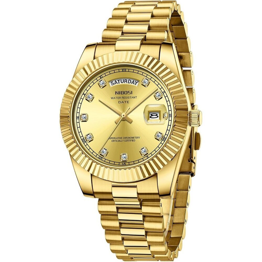 Men's Gold Stainless Steel Analog Classic Design Stylish Wrist Dress Watch